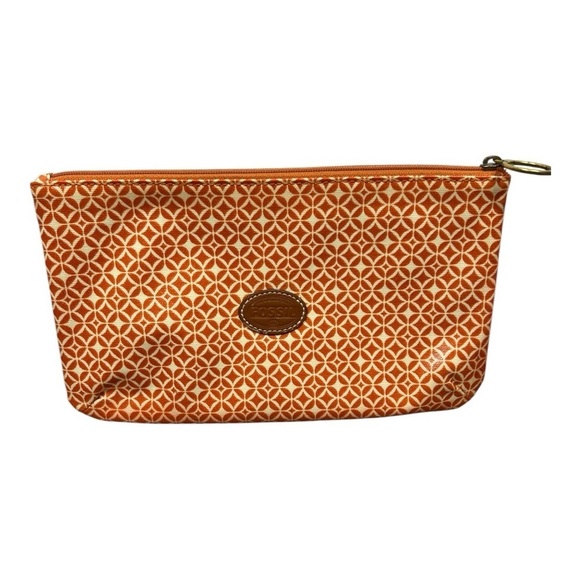 Fossil Makeup Bag Coated Canvas Orange & Cream Print - Picture 1 of 8